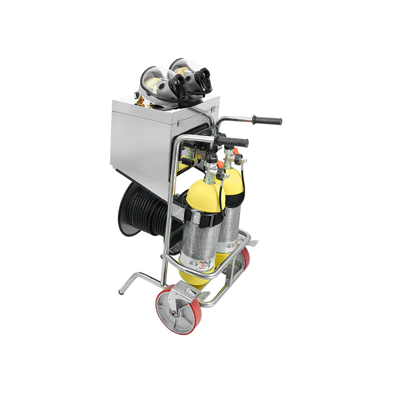 Rustfri stålvogn Monteret mobil gasforsyning SCBA med fodbremse to cylinder